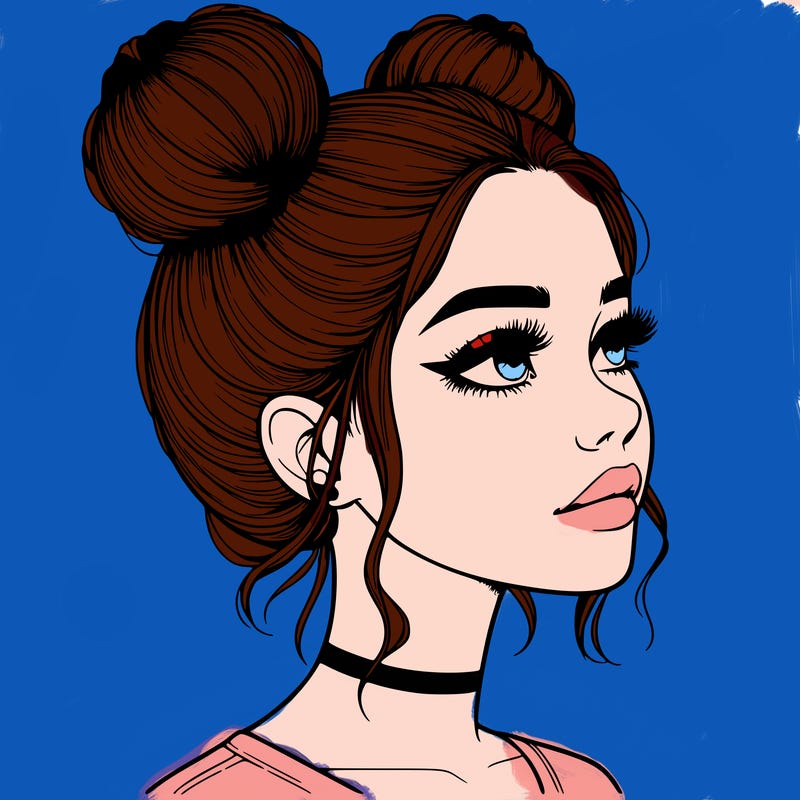 realistic girl with buns on the top of her head