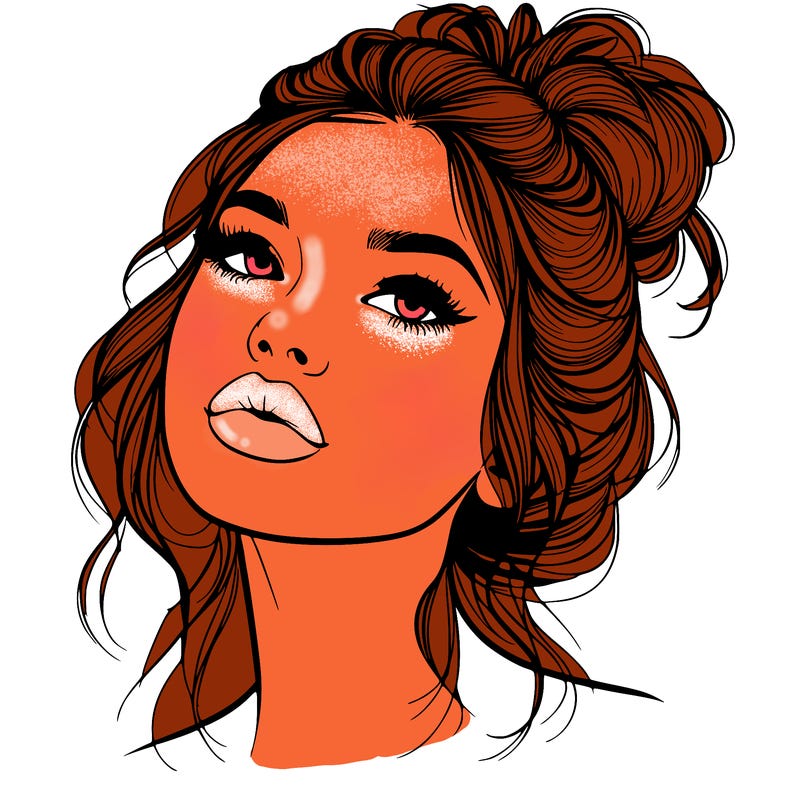 realistic girl with lips and hair up