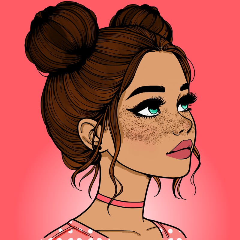 realistic girl with buns on the top of her head