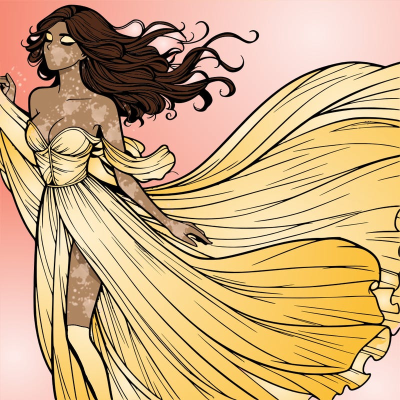 realistic woman in dress flowing the the wind