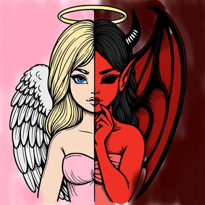 realistic angel half demon