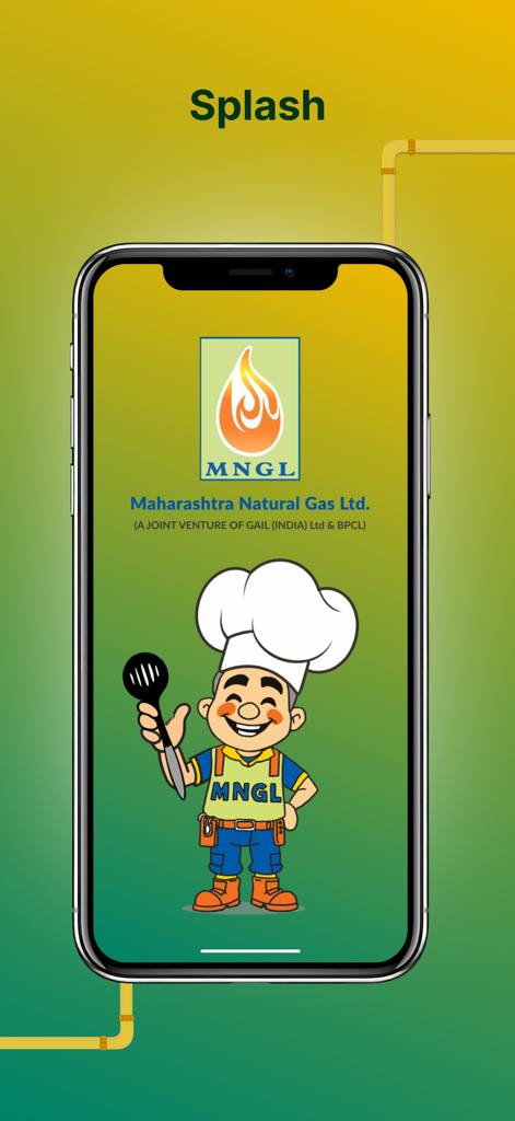 My MNGL - Splash screen of My MNGL app showing company logo and a mascot character