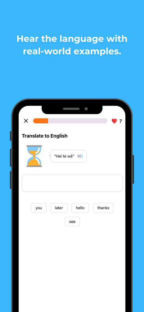 Interactive translation lesson in the Asalei app featuring a phrase in Te Reo Maori