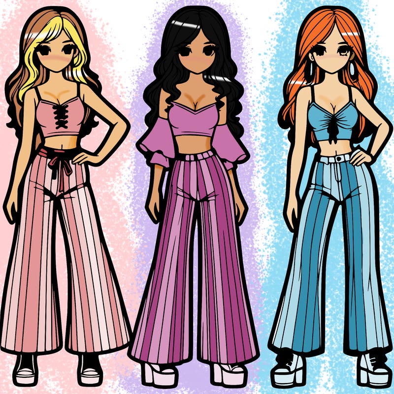 girls with flare pants and crop tops realistic