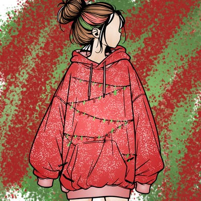 realistic girl with a oversized sweatshirt on and a bun