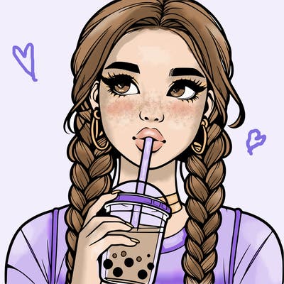 realistic girl with braided hair drinking boba