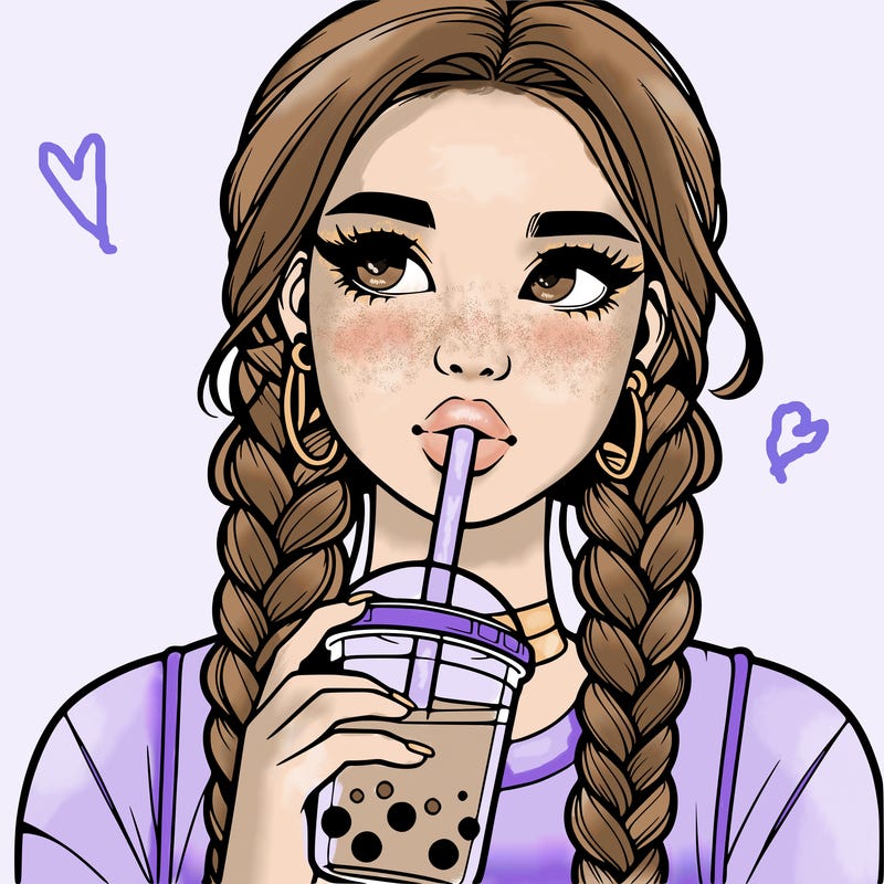 realistic girl with braided hair drinking boba