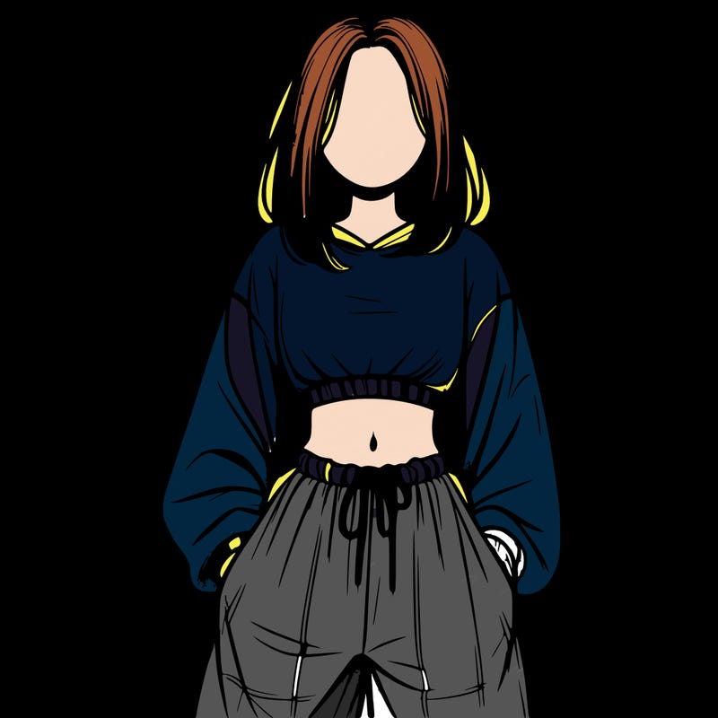 realistic girl faceless with baggy pants and a crop top