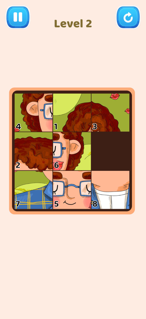 Organize ASMR: Tidy Games - A numbered sliding tile puzzle of a cartoon character portrait in the Organize ASMR game