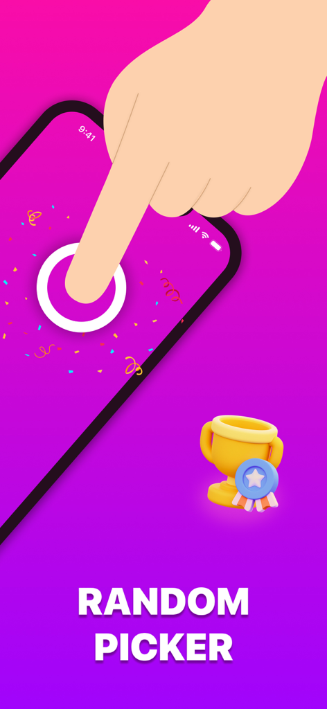 Finger Chooser: Party Picker - A hand touching a smartphone screen to use the random picker feature of the Finger Chooser app