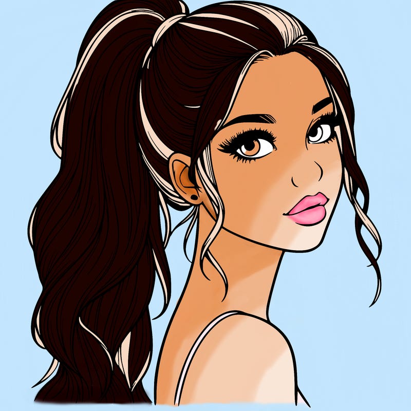 realistic pretty girl with high pony tail