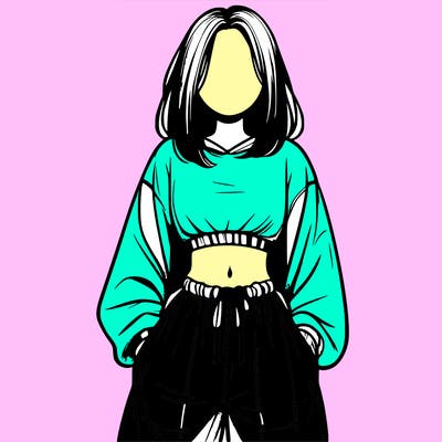 realistic girl faceless with baggy pants and a crop top