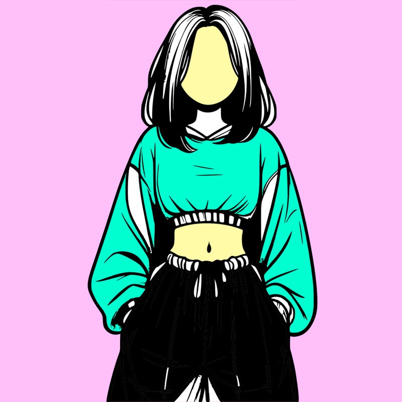 realistic girl faceless with baggy pants and a crop top
