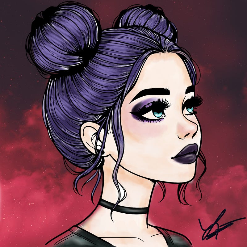 realistic girl with buns on the top of her head