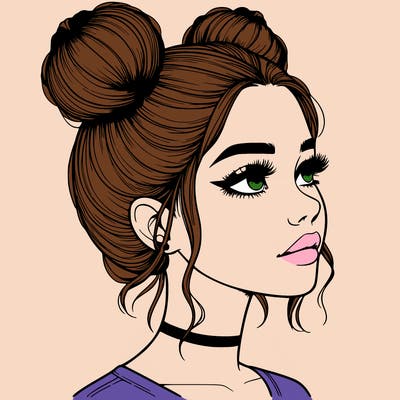 realistic girl with buns on the top of her head