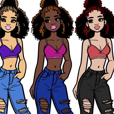 pretty girl in a crop top with  ripped jeans