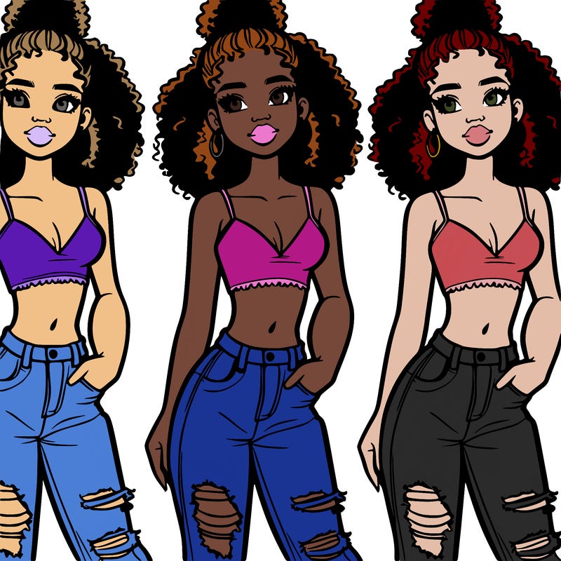 pretty girl in a crop top with  ripped jeans