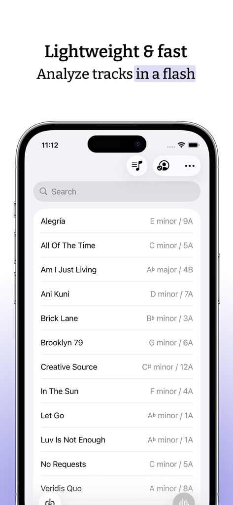Interface of the Key Finder app showing a list of analyzed tracks with musical keys and Camelot notations