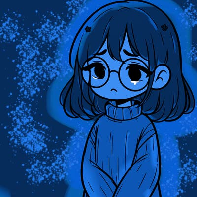 sad girl with glasses in a sweater