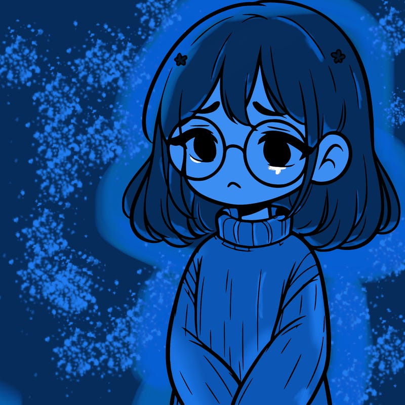 sad girl with glasses in a sweater