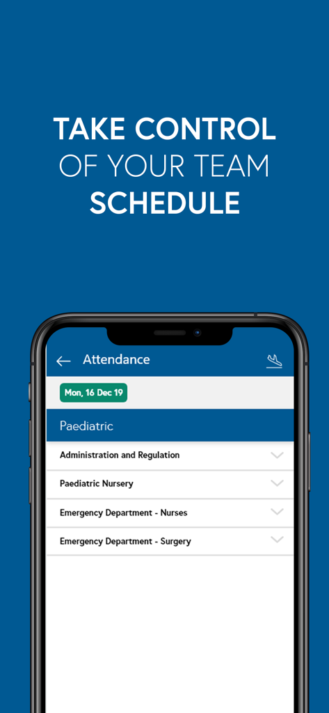 SISQUAL WFM - Interface do aplicativo móvel SISQUAL WFM mostrando a gestão de frequência e cronograma da equipe para departamentos de saúde