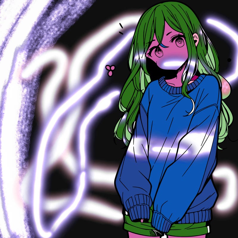 manga teen girl  in a sweater and baggy pants