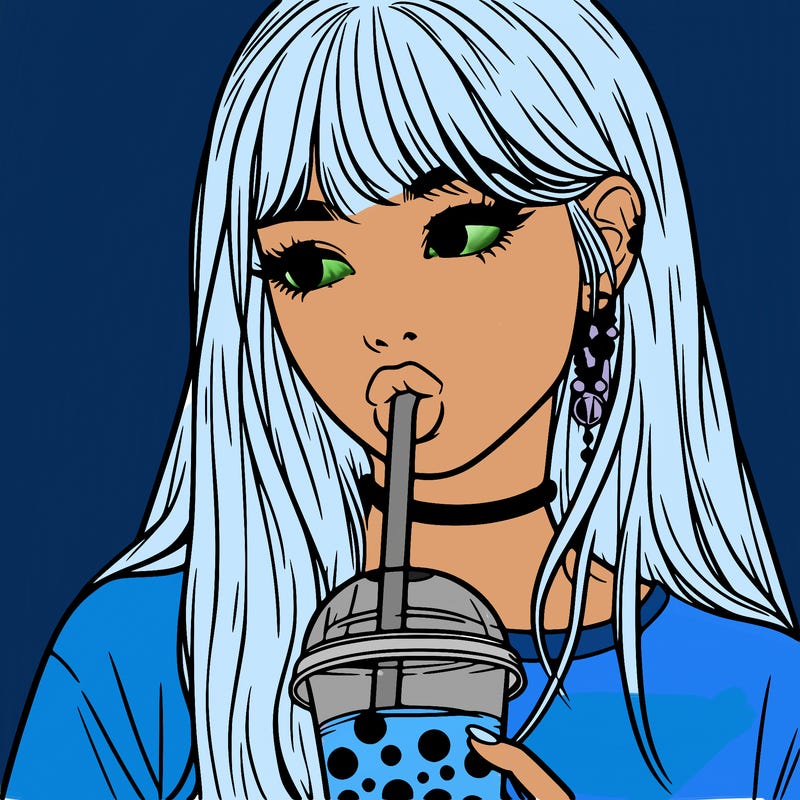 aesthetic realistic girl drinking boba