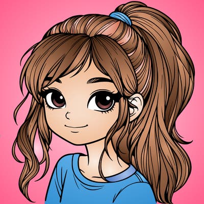 realistic girl with ponytail