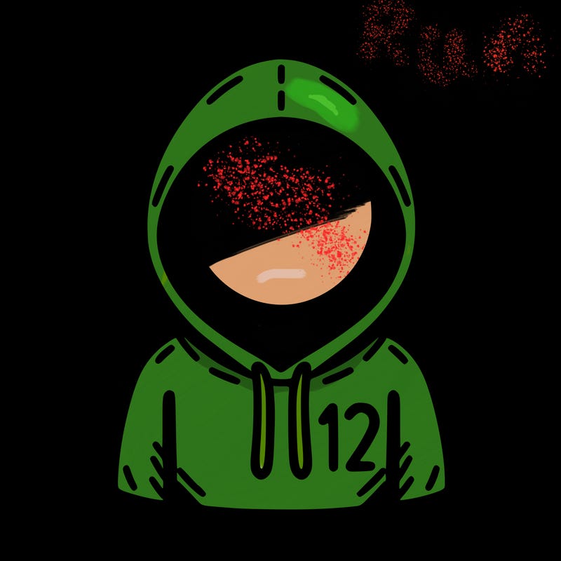 a person with non face waering a hoodie with a small 132 symbol