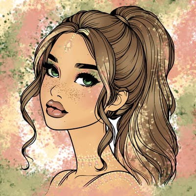 realistic girl with a ponytail on her hair and lips