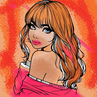 realistic girl with bangs looking over her shoulder