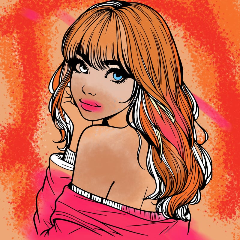 realistic girl with bangs looking over her shoulder