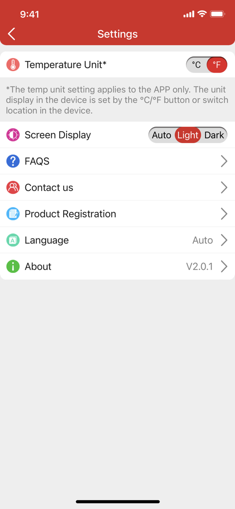 Einstellungsseite der ThermoPro Sensor App mit Optionen für Temperatureinheiten und Anzeige.