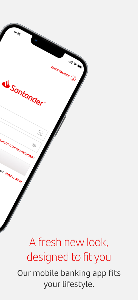 Santander Bank US - Pantalla de inicio de sesión de la aplicación de banca móvil Santander Bank US