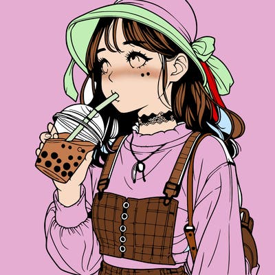 aesthetic realistic girl drinking boba