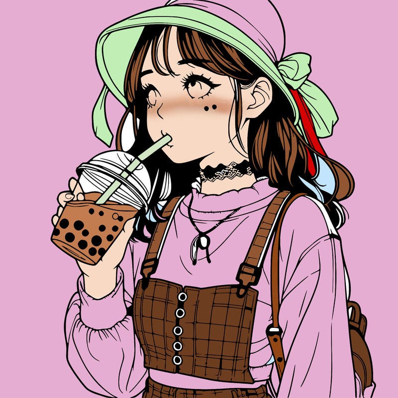 aesthetic realistic girl drinking boba