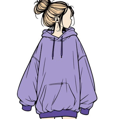 realistic girl with a oversized sweatshirt on and a bun