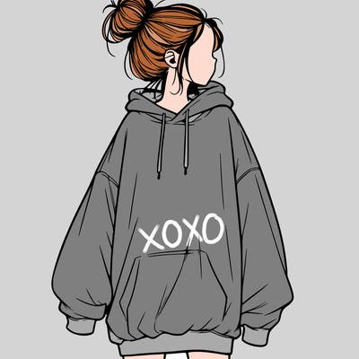 realistic girl with a oversized sweatshirt on and a bun
