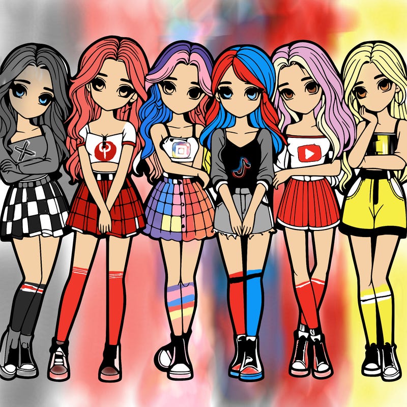 a group of girls realistic