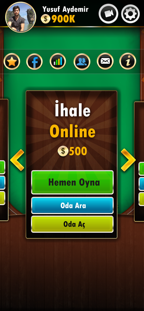 Batak Online main menu screen showing online auction game mode and play buttons