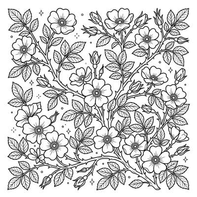 Delight your child with this enchanting coloring page featuring naturalistic wild roses. Designed for kids aged 4-8, it offers a perfect blend of simplicity and moderate detail for a joyful artistic experience.