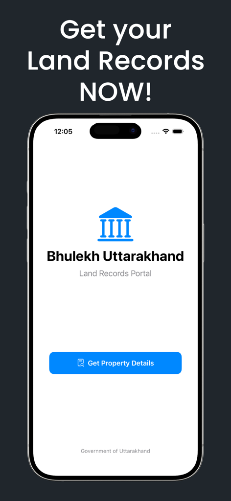 Bhulekh Uttarakhand - Pantalla de inicio de la aplicación móvil de registros de tierras Bhulekh Uttarakhand