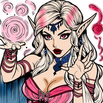 realistic scary beautiful elf sorceress casting spell