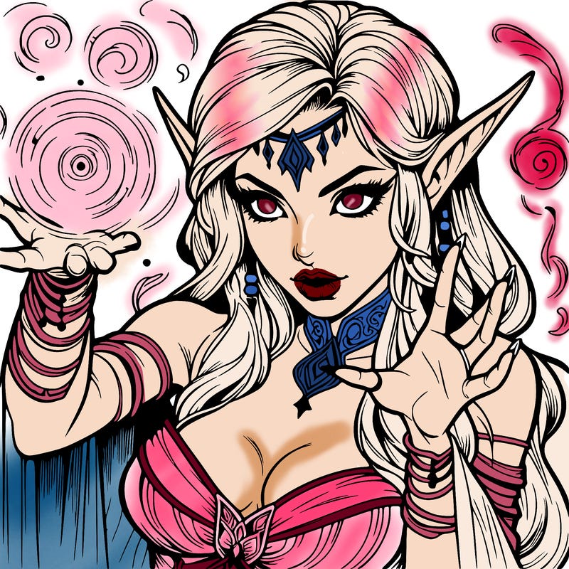 realistic scary beautiful elf sorceress casting spell