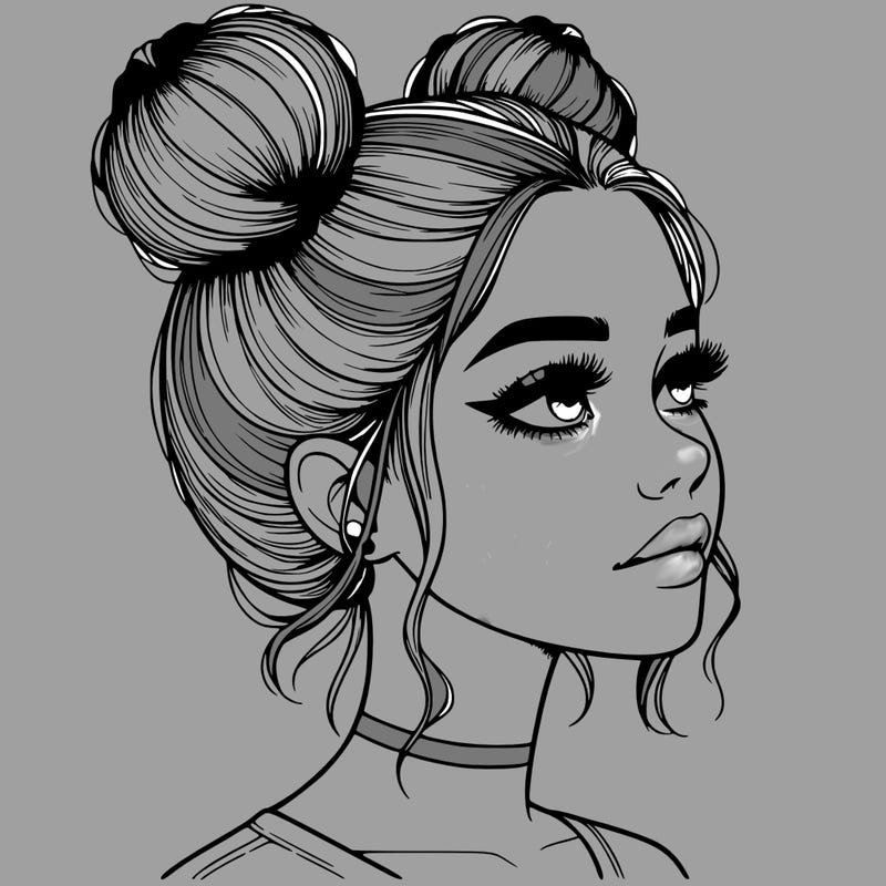 realistic girl with buns on the top of her head