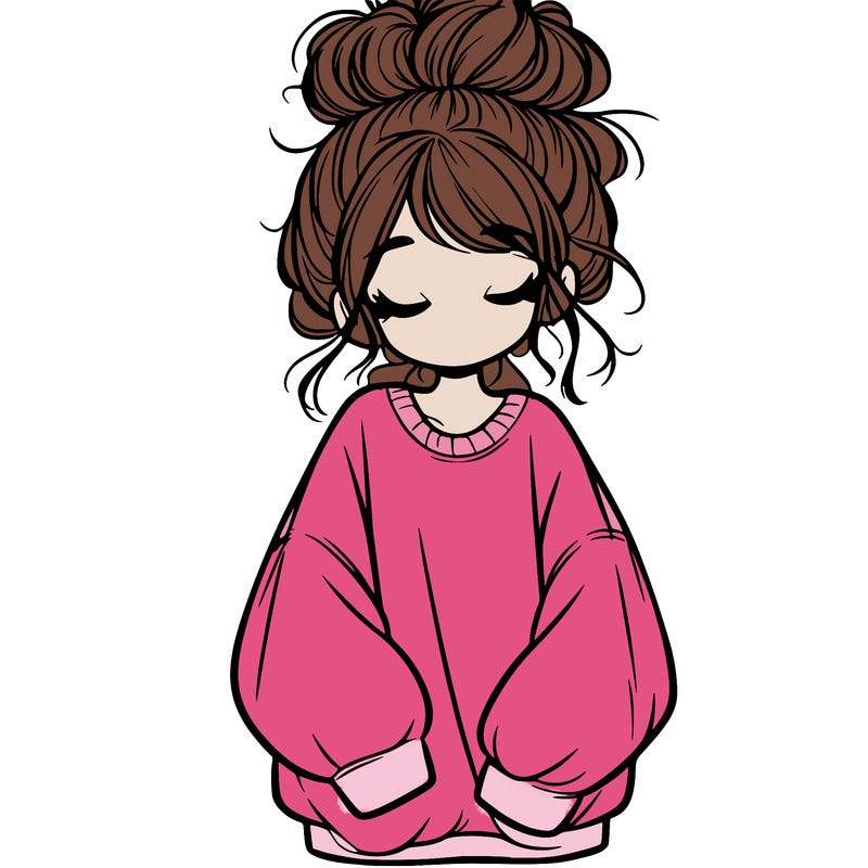 girl with baggy sweatshirt and messy bun