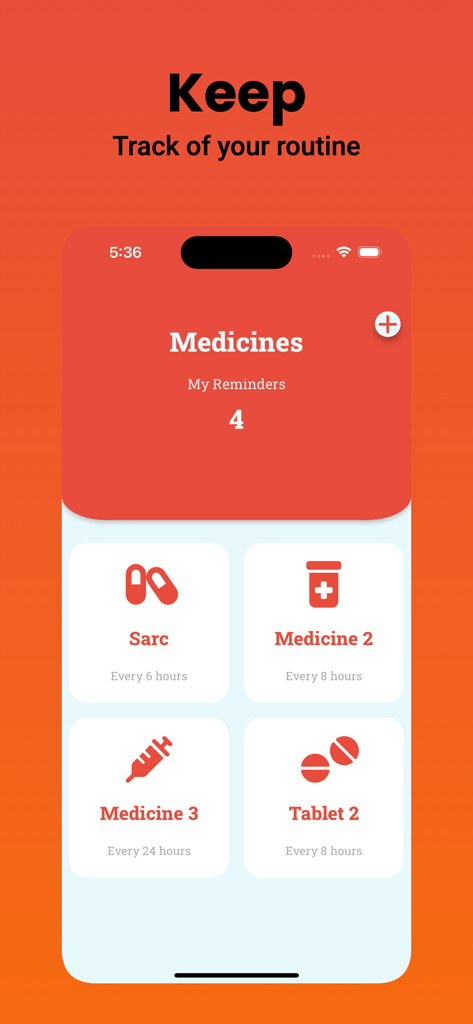Le tableau de bord de l'application Rappel de Pilule montrant une liste des médicaments programmés, y compris les capsules et les comprimés avec leurs intervalles de dosage spécifiques.