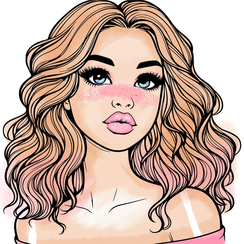 realistic girl with wavy hair and lips