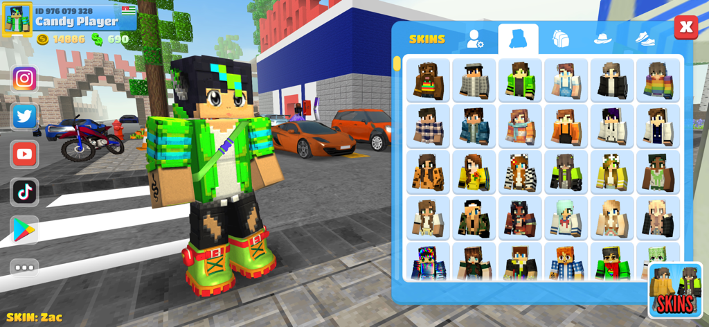 Menú de selección de skin de personaje en el juego móvil School Party Craft