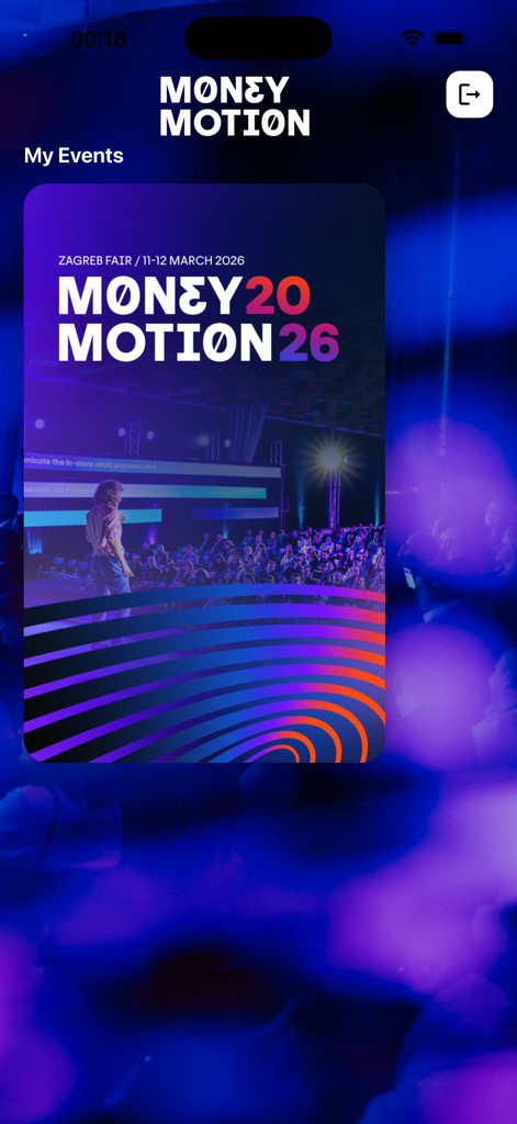 Money Motion Events - Money Motion Events app showing the My Events screen with the 2026 conference details